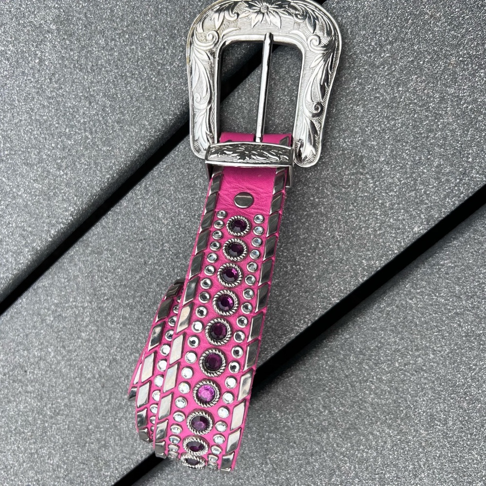 Kippys vintage pink leather cowgirl belt with Swarovski crystals